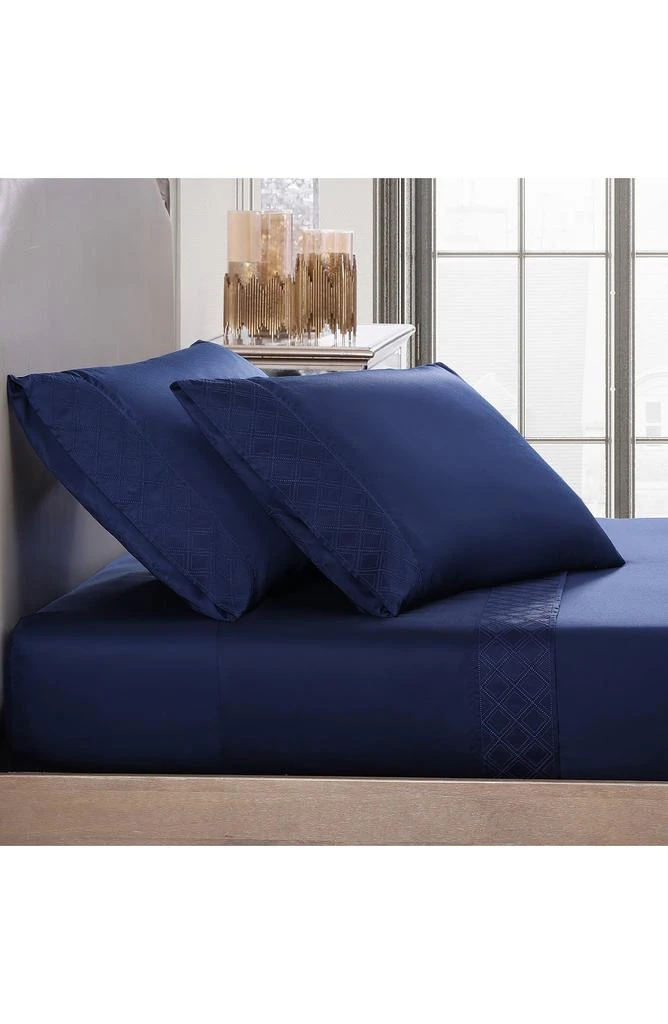 Pure Parima 500 Thread Count 100% Certified Egyptian Cotton Sateen Embroidered 4-Piece Hira Sheet Set 7