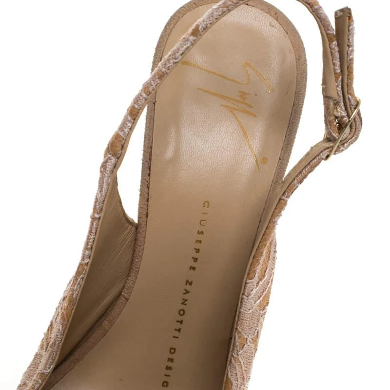 Giuseppe Zanotti Giuseppe Zanotti Beige Lace Peep Toe Slingback Sandals Size 37 7
