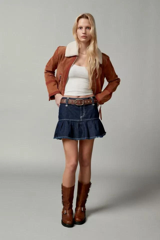Urban Outfitters UO Raven Denim Pleated Mini Skirt 2