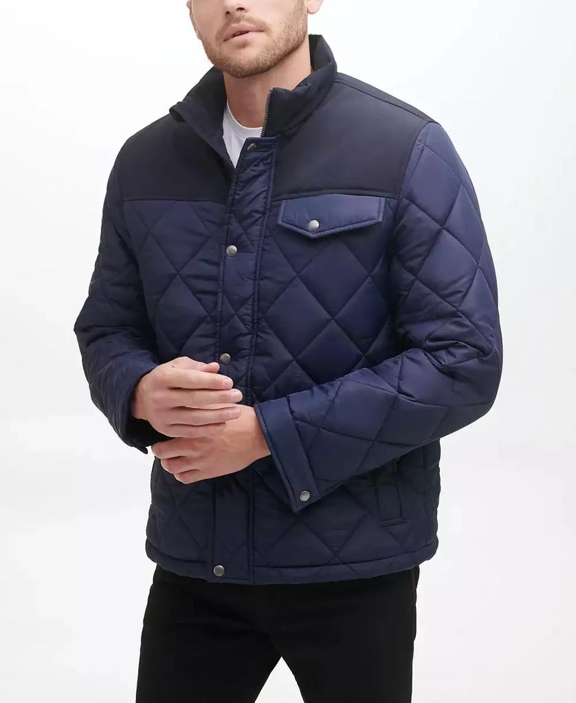 Cole Haan Men's Mixed Media Diamond Quilt with Faux Sherpa Lining Coat 3