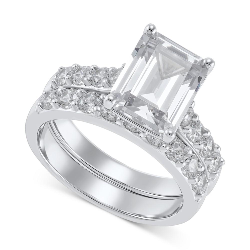 Arabella 2-Pc. Set Cubic Zirconia Emerald-Cut Ring & Matching Band in Sterling Silver