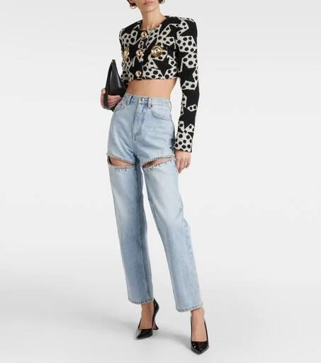 AREA Crystal-embellished straight jeans 2