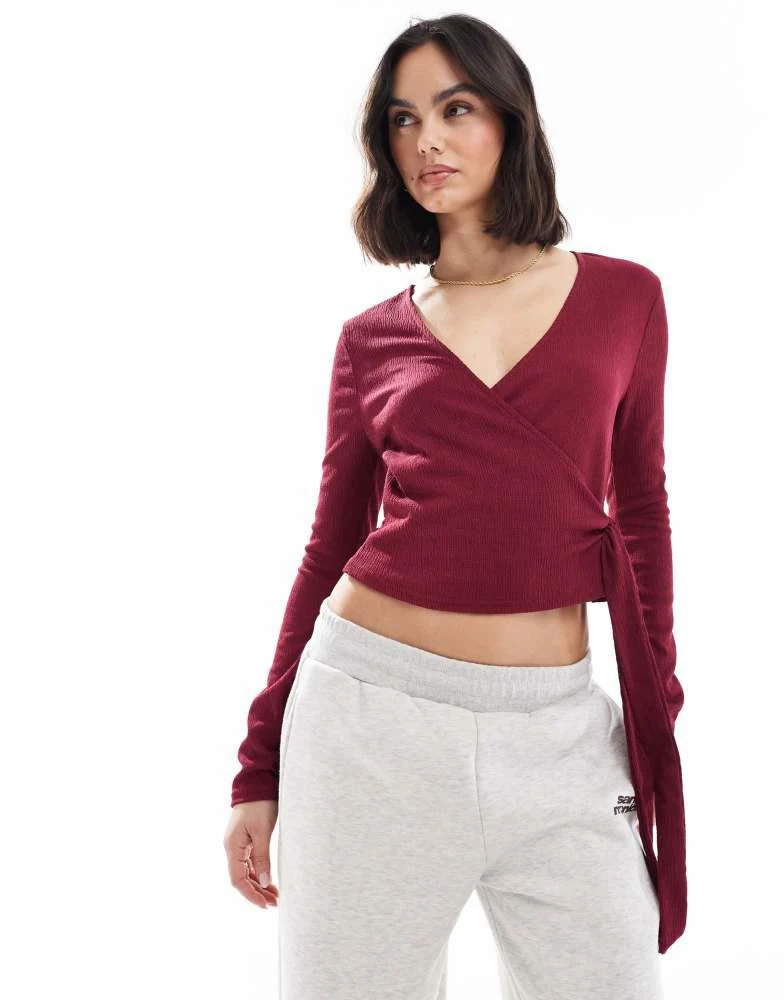 Miss Selfridge Miss Selfridge wrap top in burgundy 1