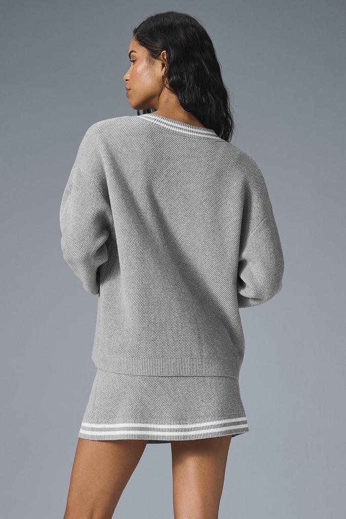 Alo Tennis Club Sweater Knit Cardigan - Athletic Heather Grey/White