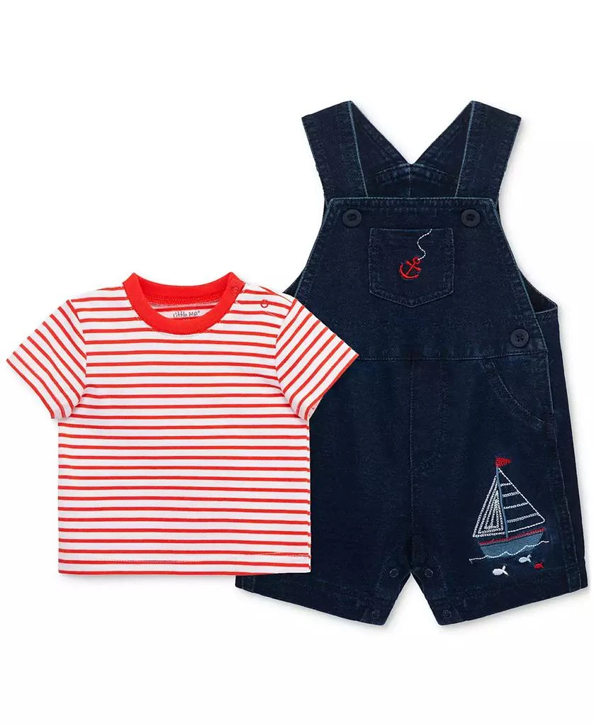 Little Me Baby Boys 2-Pc. Stripe T-Shirt & Sailboat Shortall Set 2