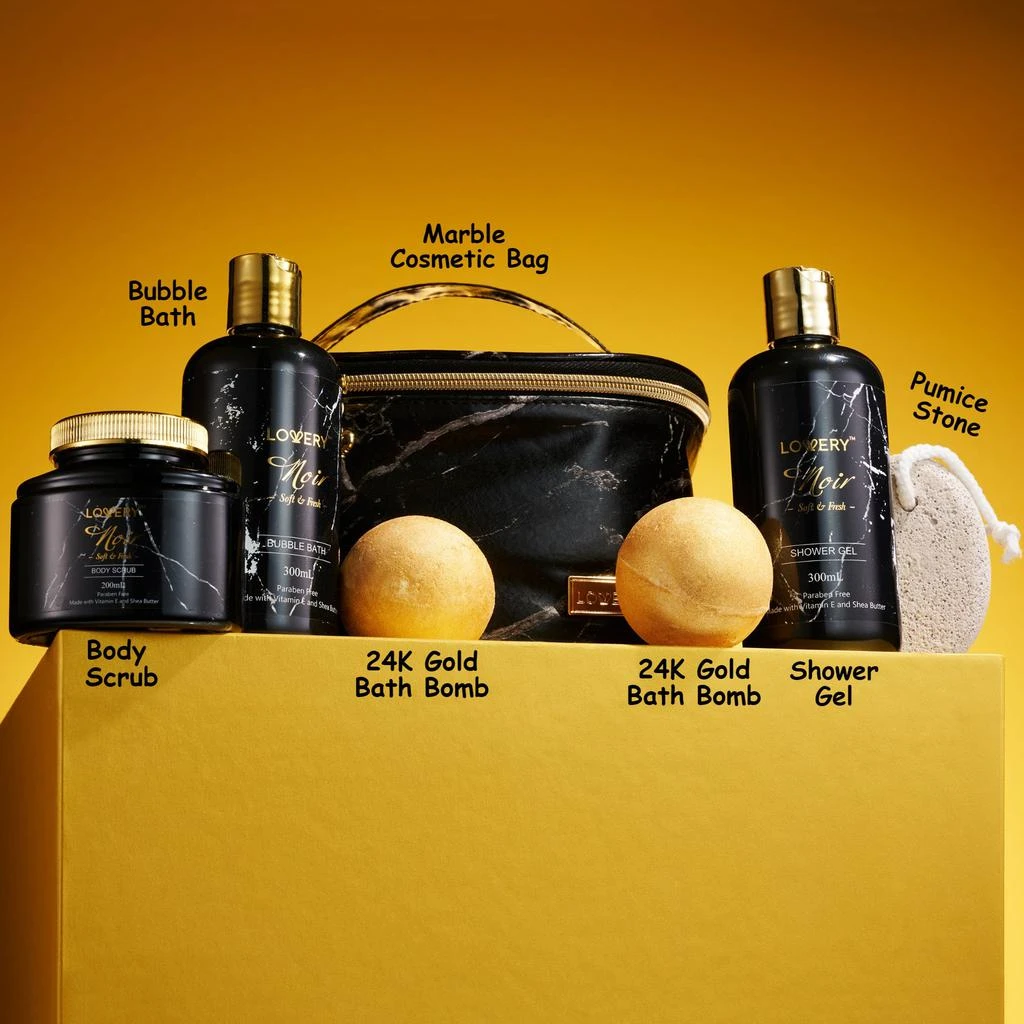 Lovery Deluxe Noir Bath and Body Kit with 24 Karate Gold Bath Bombs - Relaxing Spa Bag 2