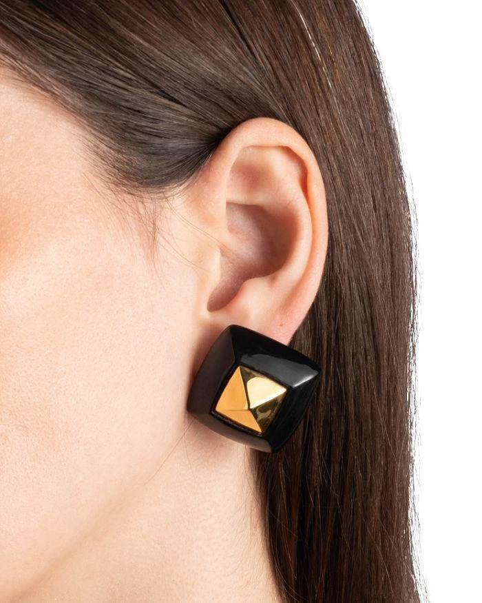 Alexis Bittar Luminous Lucite Armor Black Framed Diamond Shape Drop Earrings in 14K Gold Plated 3