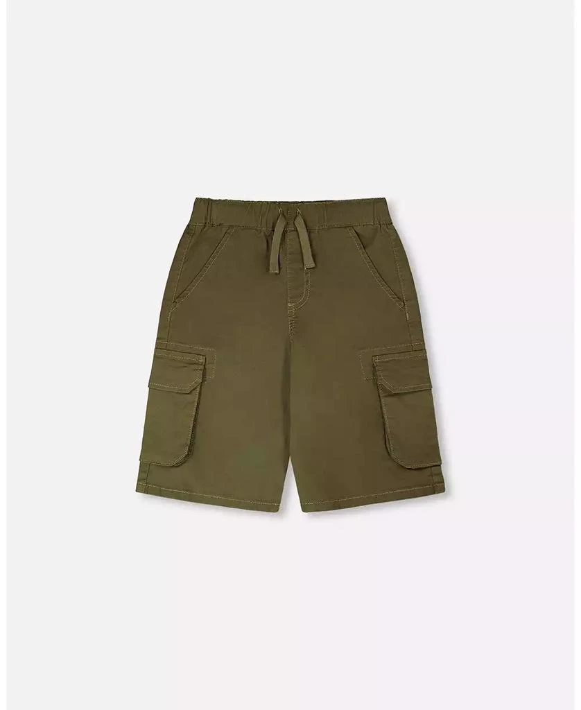 Deux par Deux Baby Boy Stretch Twill Bermuda with Cargo Pockets Dark Khaki Green - Baby
