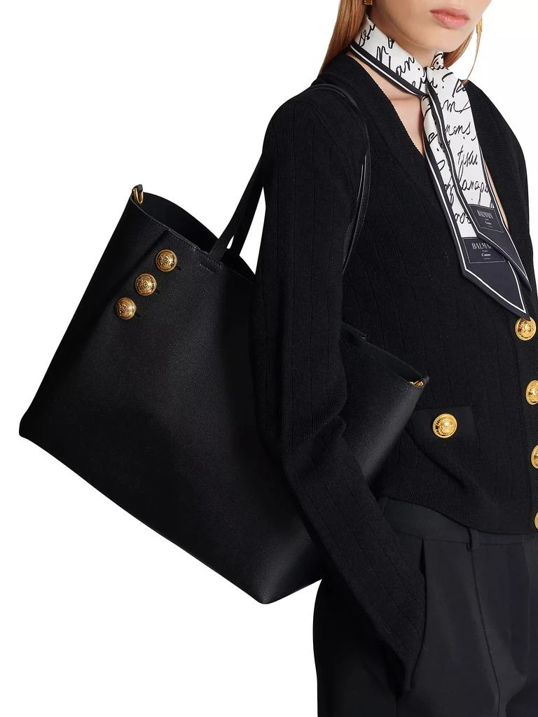 Balmain Emblème Grained Leather Tote Bag 2