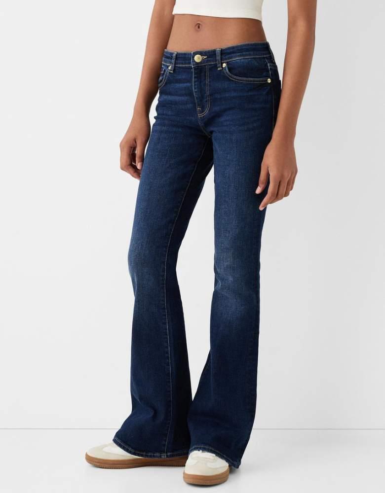 Bershka Bershka high waisted flared jeans in dark wash