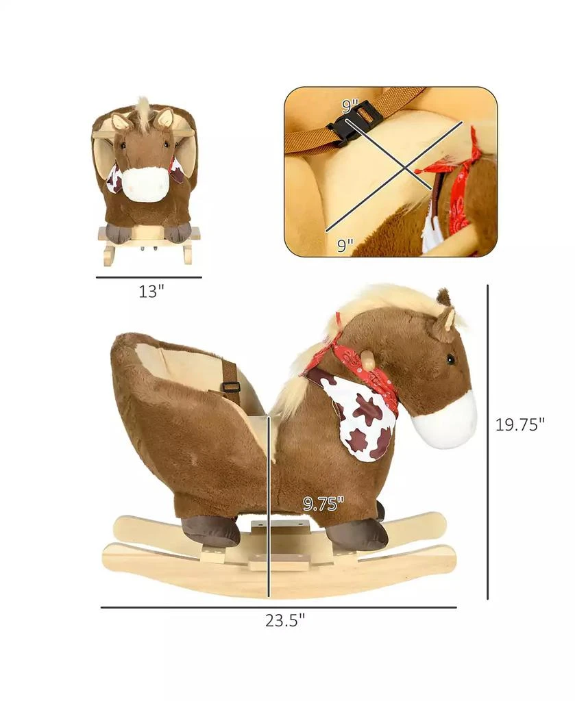 Qaba Baby Rocking Horse, Plush Animal Rocker w/ Realistic Sound, Pedals 9