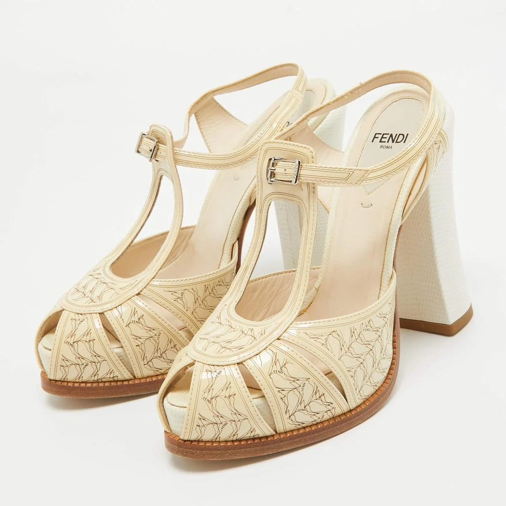Fendi Fendi Cream Patent Leather T-Bar Ankle Strap Sandals Size 36 2