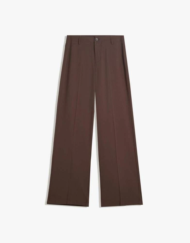 Bershka Bershka Petite wide-leg trousers in brown 3