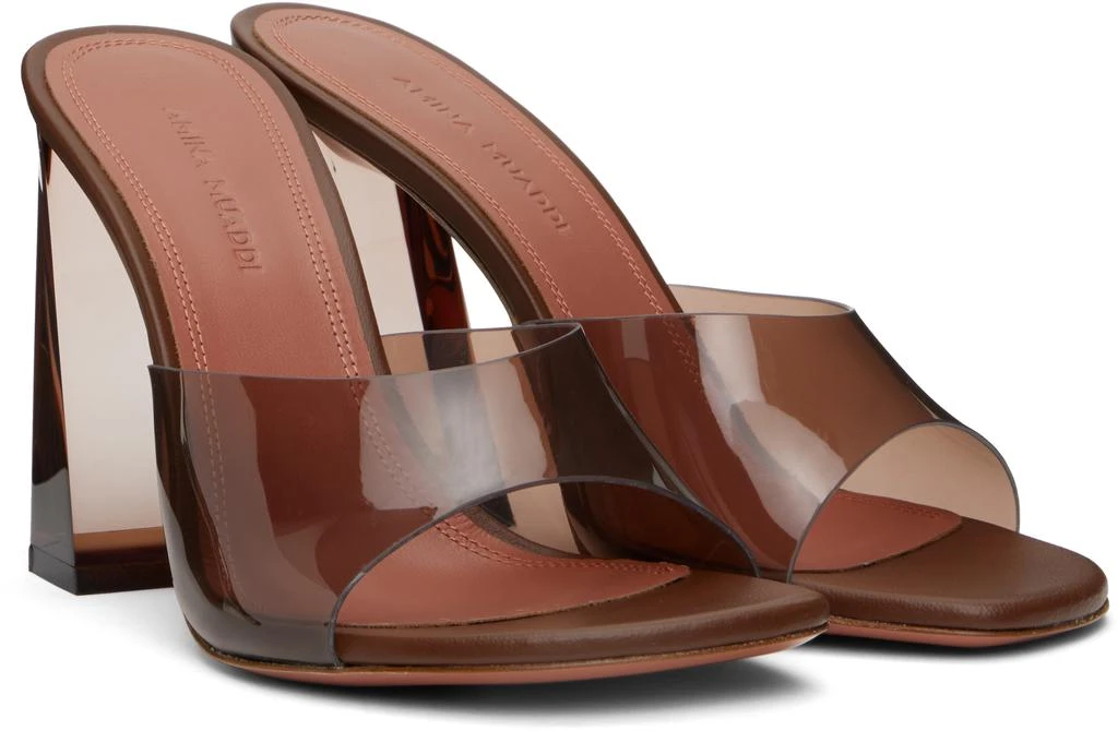 Amina Muaddi Brown Brigitte Glass Heeled Sandals 4