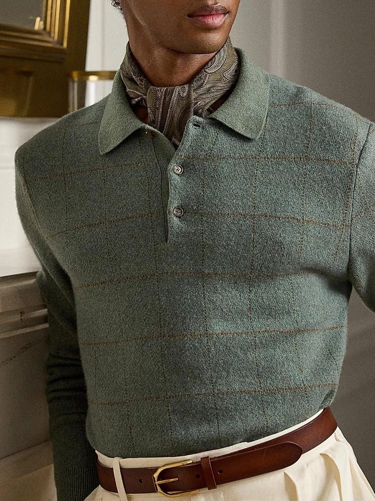 Ralph Lauren Plaid Cashmere-Wool Polo-Collar Sweater 9