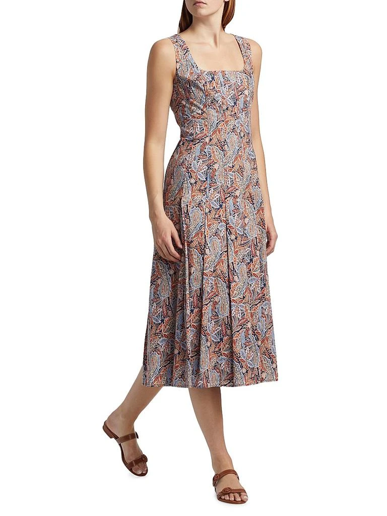 VERONICA BEARD Jolie Pleated Paisley Stretch Cotton Midi-Dress 2