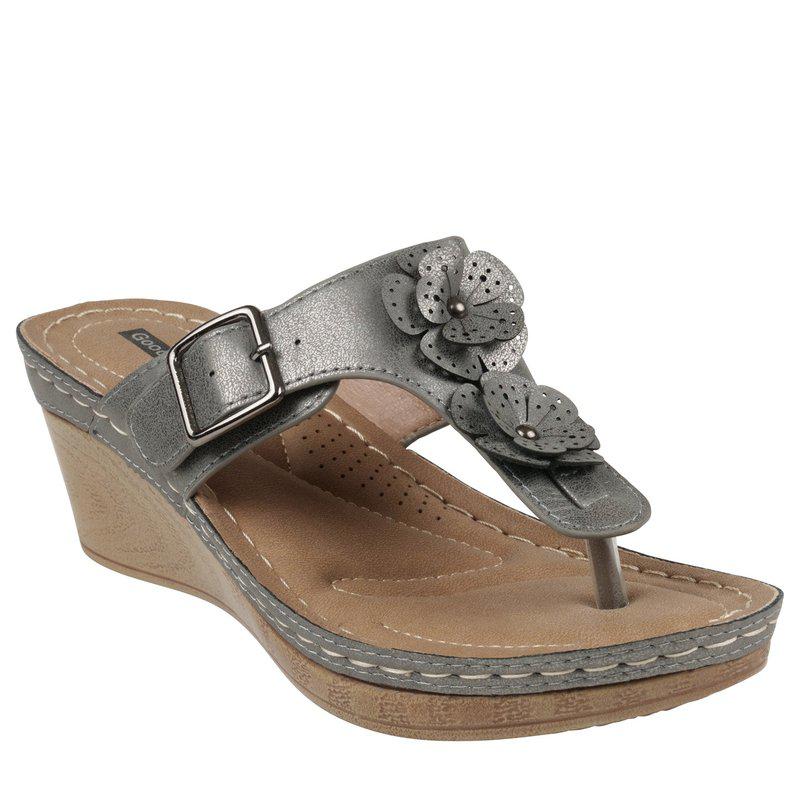 GC SHOES Narbone Pewter Wedge Sandals