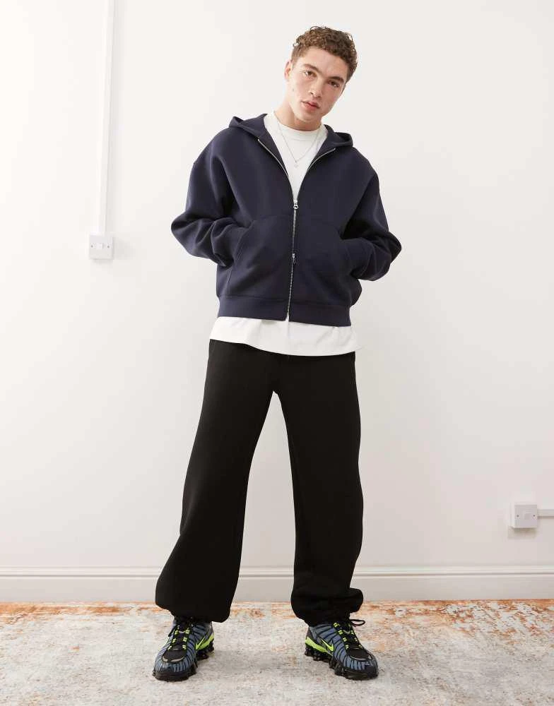 Weekday Weekday Simon  zip through hoodie in navy in scuba-style fabric 3