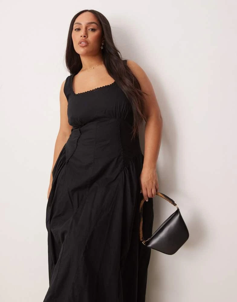 ASOS ASOS DESIGN Curve prairie square neck maxi dress with dropped waist in black 1