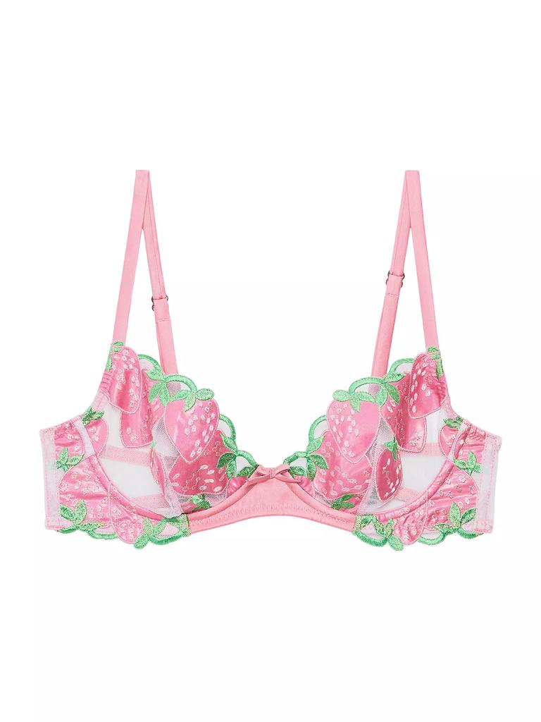 Fleur du Mal Strawberry Embroidery Demi Bra