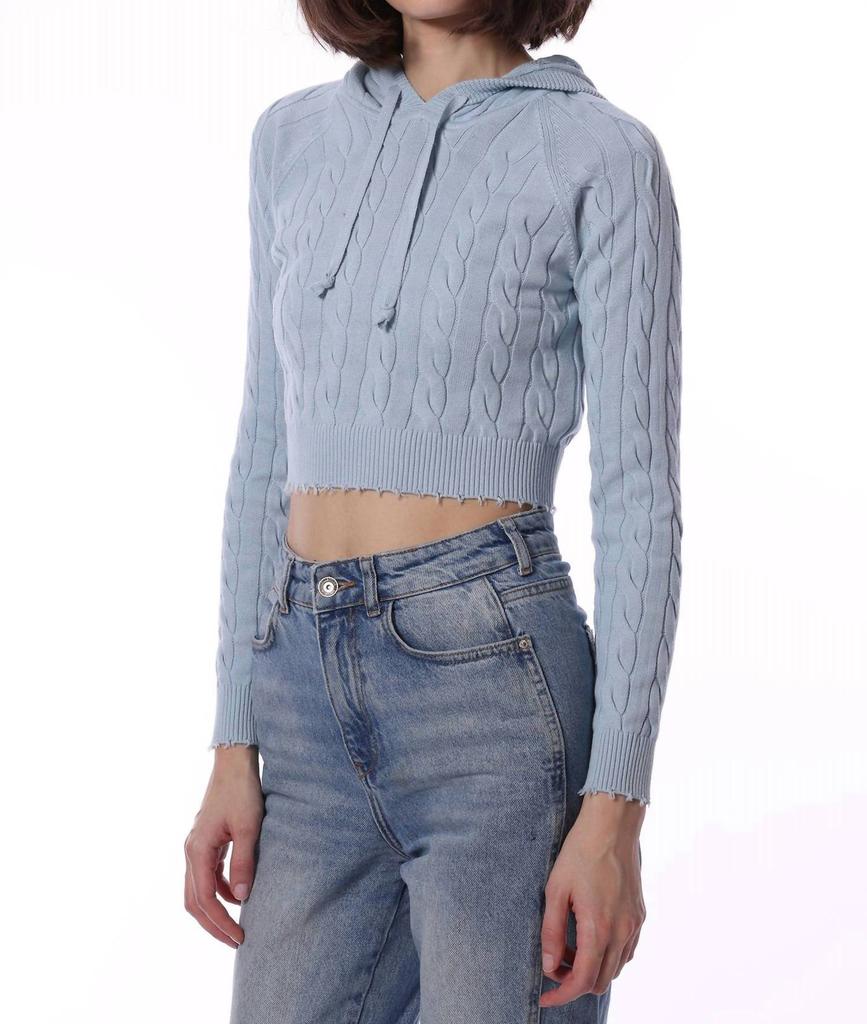 Minnie Rose Minnie Rose - Cotton Cropped Frayed Cable Hoodie