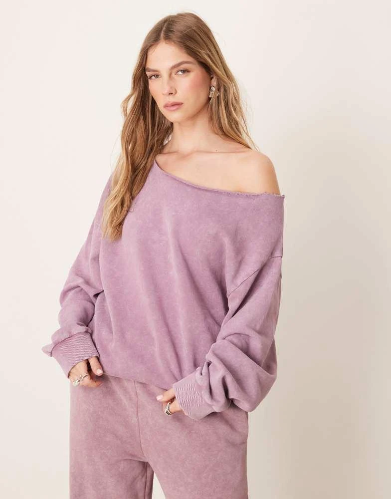 ASOS ASOS DESIGN off shoulder sweatshirt in washed purple 2