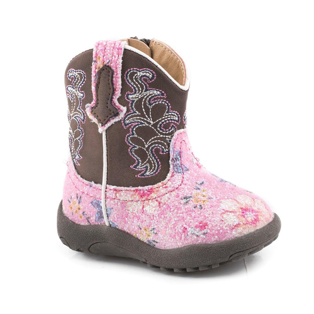 Roper Glitter Flower Round Toe Cowboy Boots (Infant)