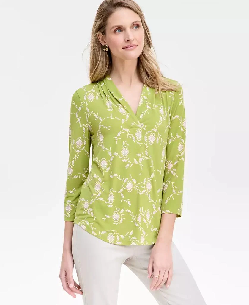 JM Collection Petite Lush Sway V-Neck 3/4-Sleeve Top, Exclusively at Macy's 1