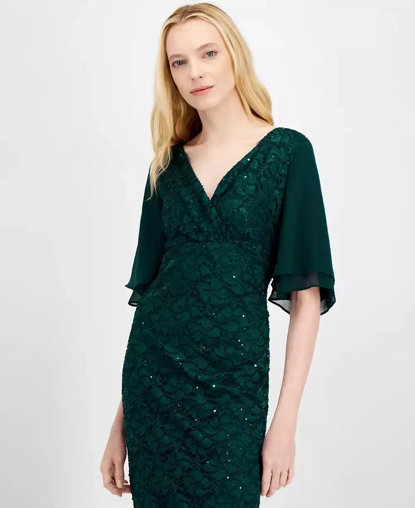 Connected Women's Sequin Lace Flutter-Sleeve Dress 4