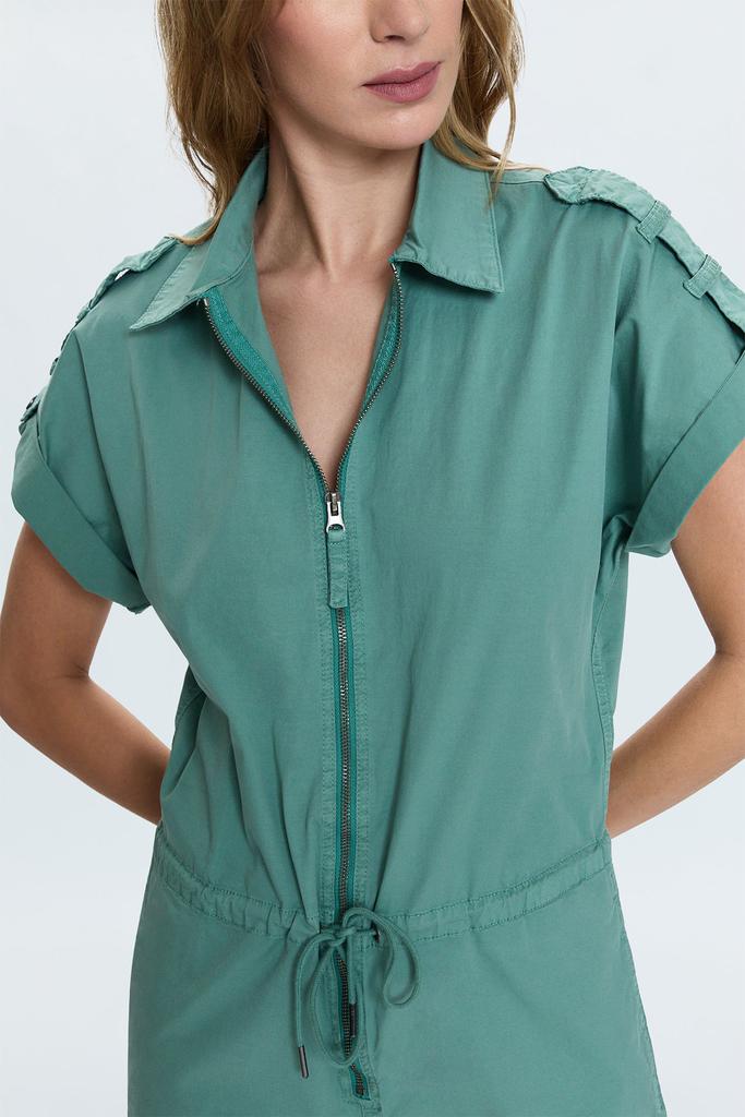 Pistola Denim Meg Short Sleeve Zip Front Romper - Clover