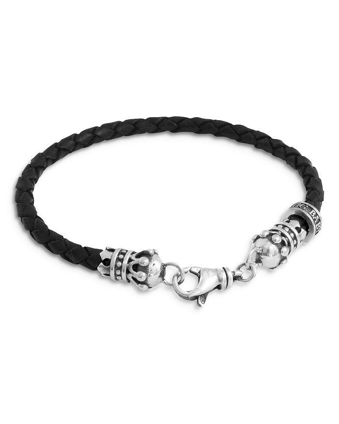 King Baby Small Leather Braided Sterling Silver Crown Bracelet