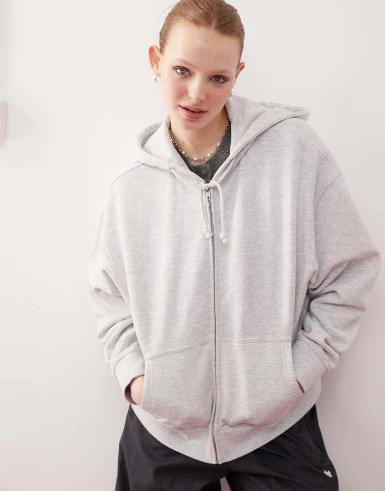 COLLUSION COLLUSION zip through boxy hoodie in grey marl 1