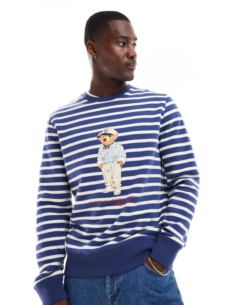 Ralph Lauren Polo Ralph Lauren hemingway bear print stripe sweatshirt in navy/white 1