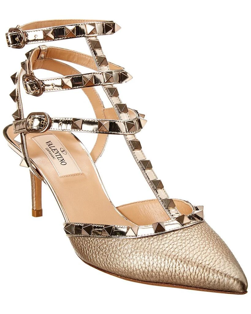 Valentino Rockstud Caged 65 Metallic Leather Ankle Strap Pump 1