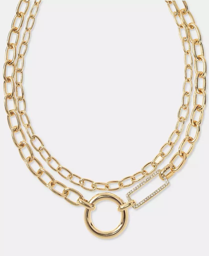 DKNY Gold-Tone Pavé 
Polished Circle 
Rectangle Layered Chain Link Necklace, 16" + 3" extender