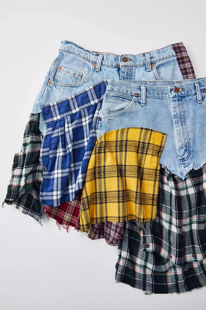 Urban Renewal ReMADE By UO Spliced Flannel Denim Mini Skirt 2