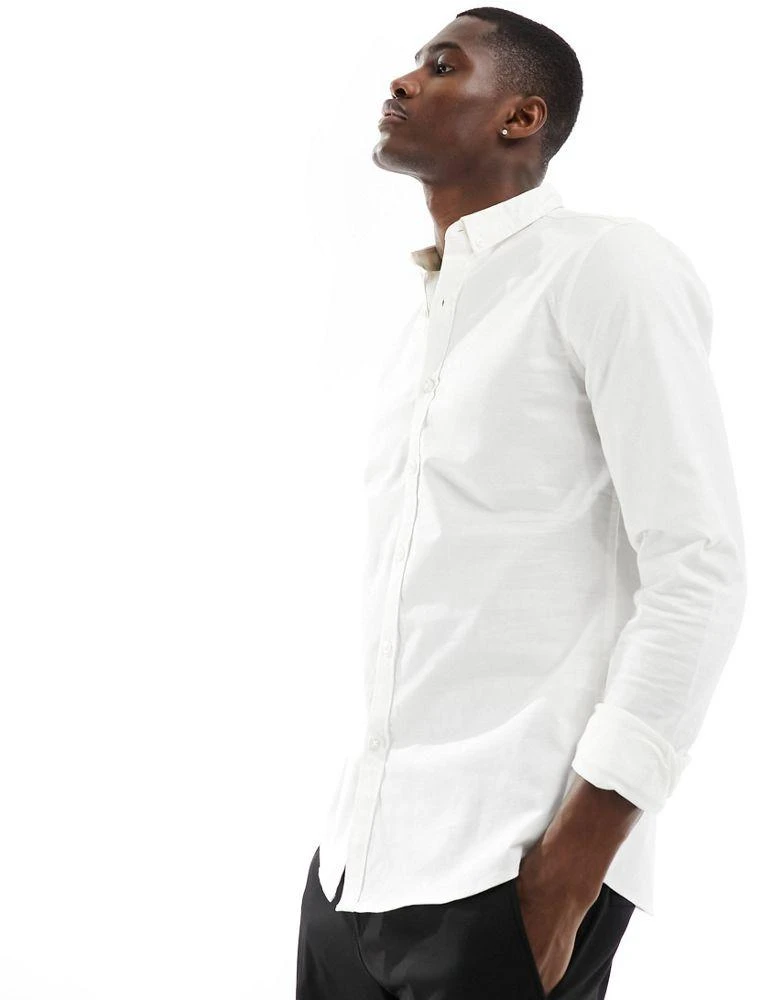 New Look New Look long sleeve muscle fit shirt in white 1