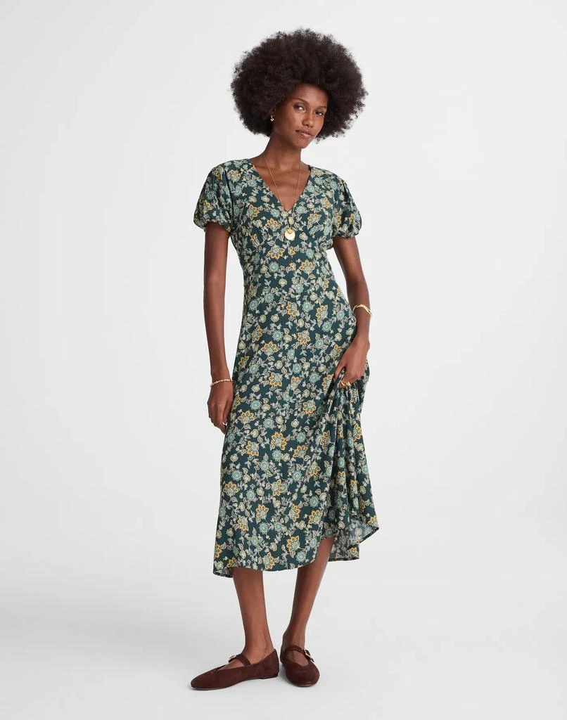 Madewell Seamed Puff-Sleeve Midi Dress in Floral