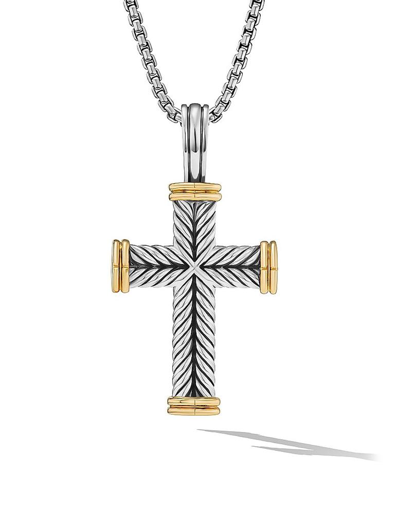David Yurman Chevron Cross Pendant in Sterling Silver with 18K Yellow Gold, 33MM