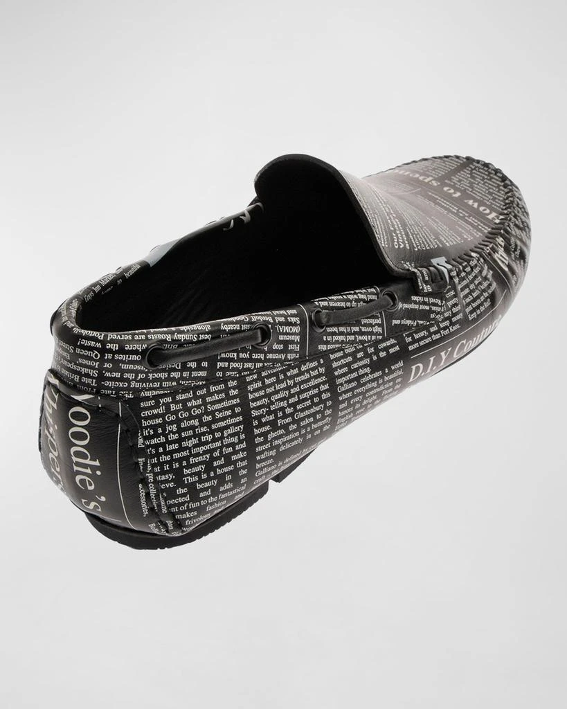 John Galliano Paris Men's Gazette-Print Leather Drivers 3