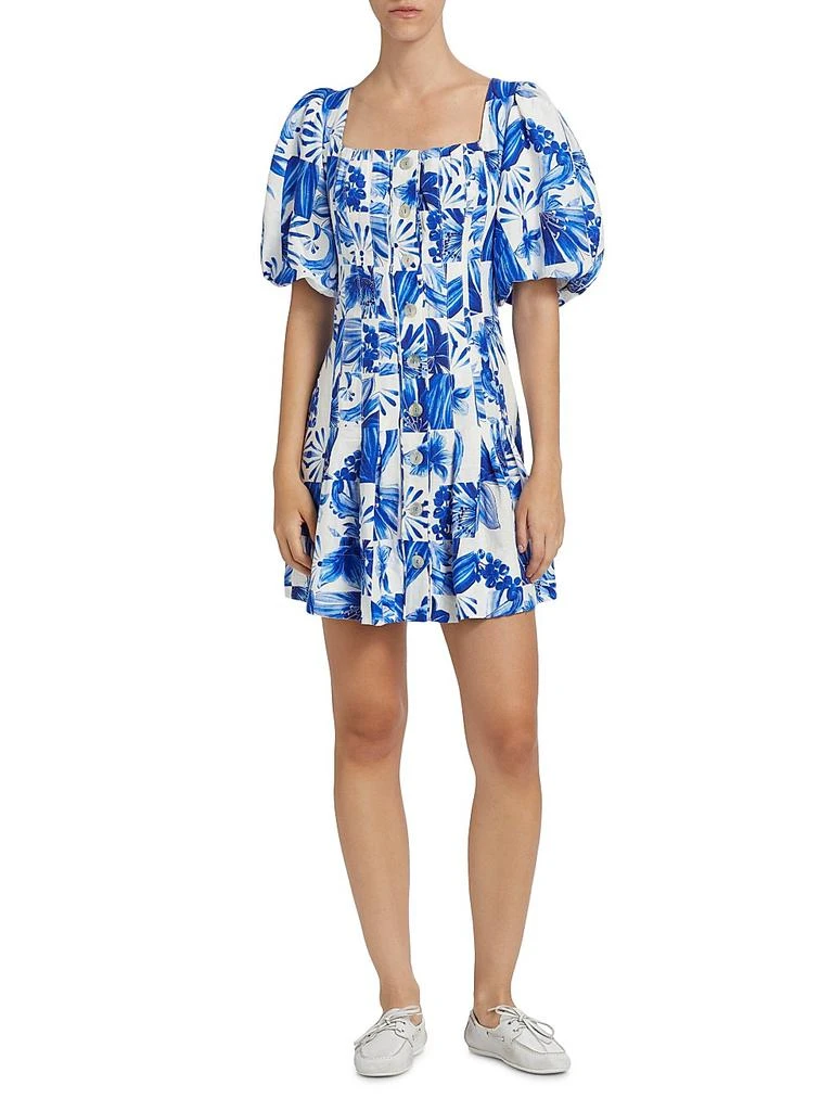 knee length dresses for ladies Blue Tile Dream Short Sleeve Mini Dress  FARM Rio