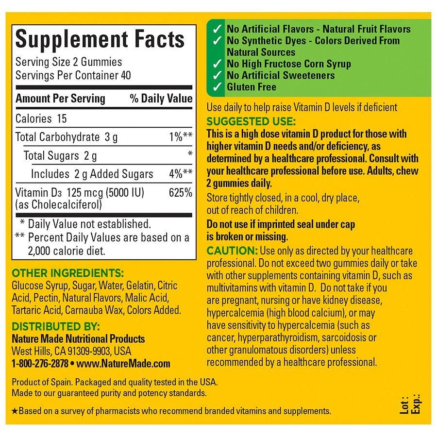 Nature Made Extra Strength Vitamin D3 5000 IU (125 mcg) per serving Gummies Strawberry, Peach, Mango 4