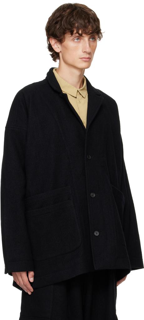 Jan-Jan Van Essche Black O-Project Teddy Wool Twill Blazer