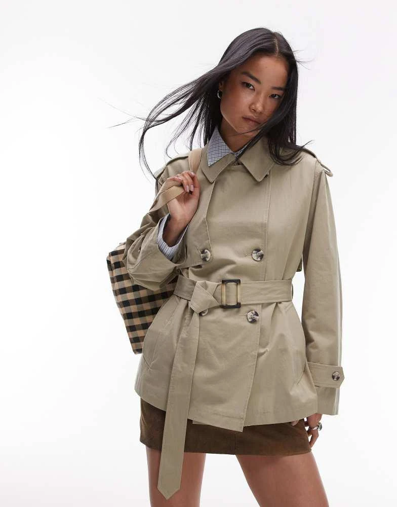 Topshop Topshop short trench coat in stone 1