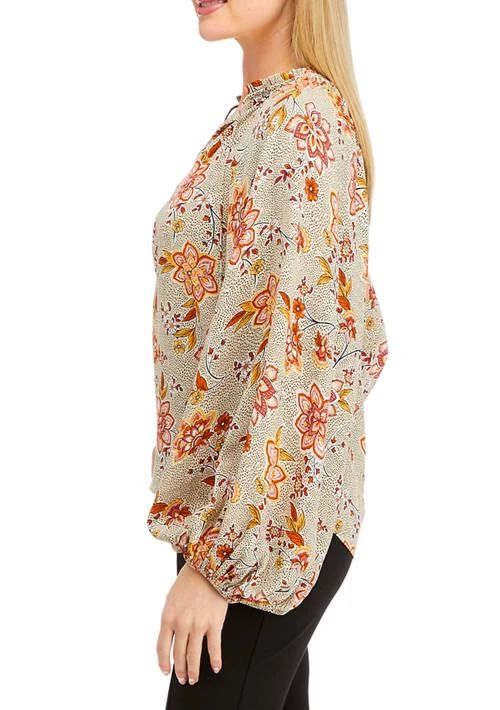 Grace Elements Elements Womens Long Sleeve Split Neck Printed Peasant Top 3