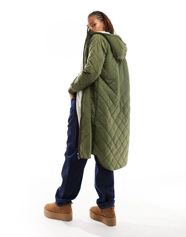 ONLY ONLY quilted longline coat with teddy hood in khaki 2