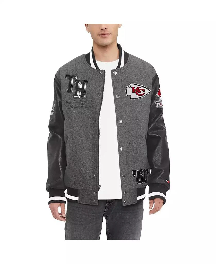 Tommy Hilfiger Men's Heather Gray, Black Kansas City Chiefs Gunner Full-Zip Varsity Jacket 1