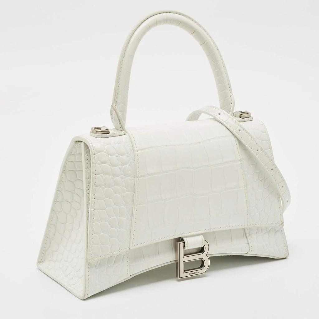 Balenciaga Balenciaga White Croc Embossed Leather Small Hourglass Top Handle Bag 3