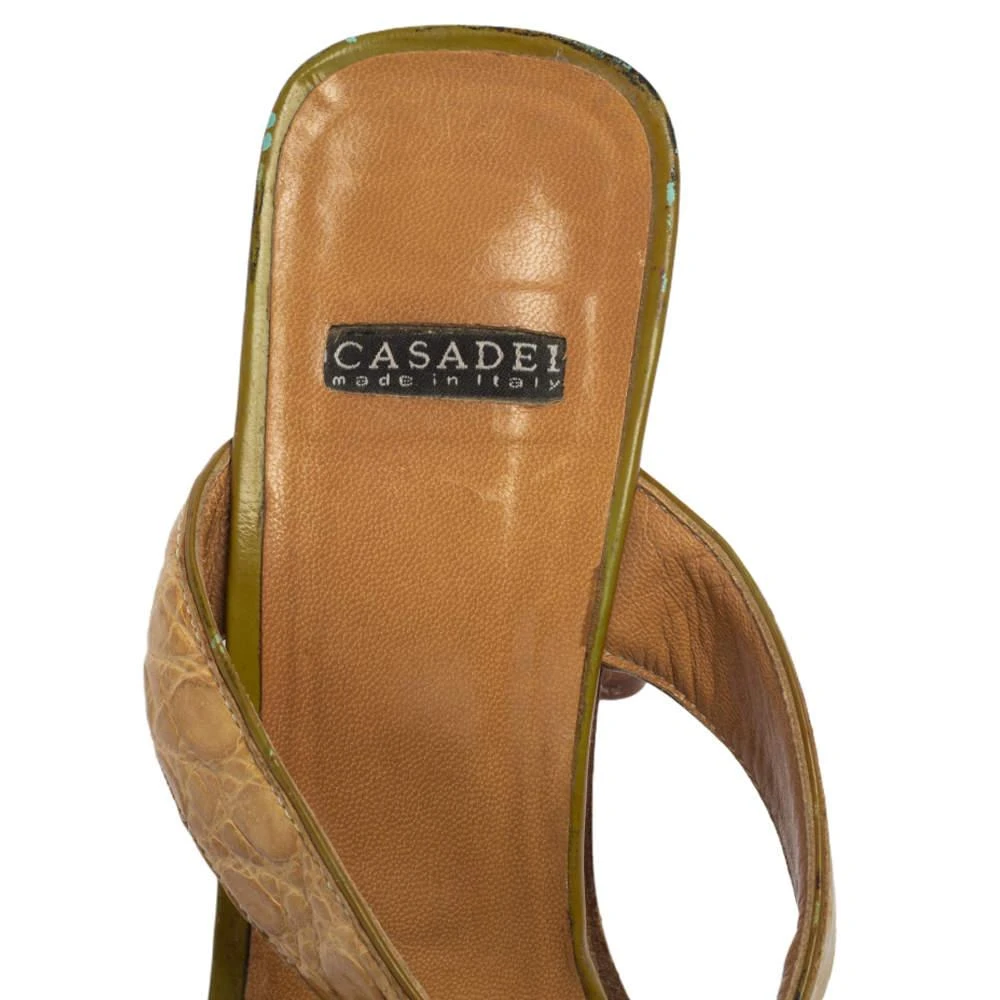 CASADEI Casadei Beige Croc Embossed Leather Square Toe Slide Sandals Size 37 7