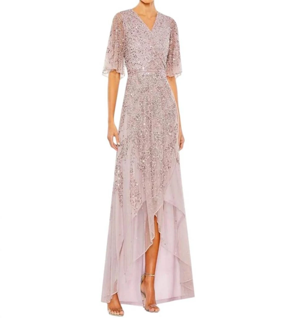 Mac Duggal Mac Duggal - Sequined V Neck Illusion Sleeve A Line Gown